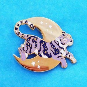 Tiger Moon enamel pin celestial zodiac galaxy
